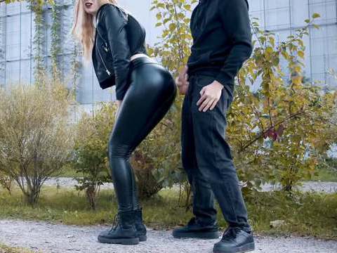 DustyPorn presents: He cums on my latex leggings in public! - clothedpleasures