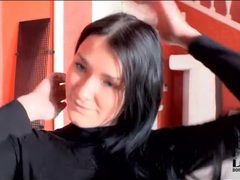 DustyPorn presents: Blue eyed girl in black turtleneck strips