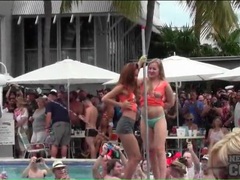 DustyPorn presents: Topless dancing amateurs at a pool party