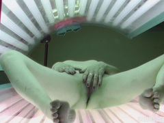 DustyPorn presents: Slow pussy masturbation in public solarium