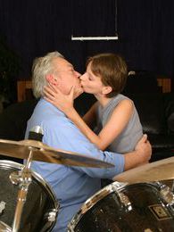 DustyPorn presents: Teenie tasting the cumload from a grey old male drummer