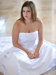 DustyPorn presents: Busty glamorous amateur Danielle models wedding gown indoors & by the pool