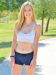 DustyPorn presents: Sporty blonde babe Dakota strips her clothes and flaunts her hot body outdoors