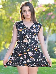 DustyPorn presents: Svelte american dark-haired teen Kylie Quinn in shorts toys her twat outdoor